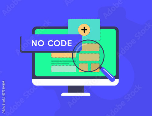 No-code platform empowers creators to build responsive interfaces and automate workflows using drag-and-drop tools. No-code platform accelerates web development without manual coding illustration