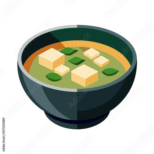 A minimalist vector illustration of a bowl of Miso soup