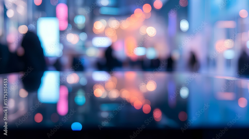 Fototapeta premium City Lights Abstract: A mesmerizing abstract depiction of urban nightlife, with blurred reflections of neon lights dancing across a sleek surface, portraying the energetic pulse of a metropolis.