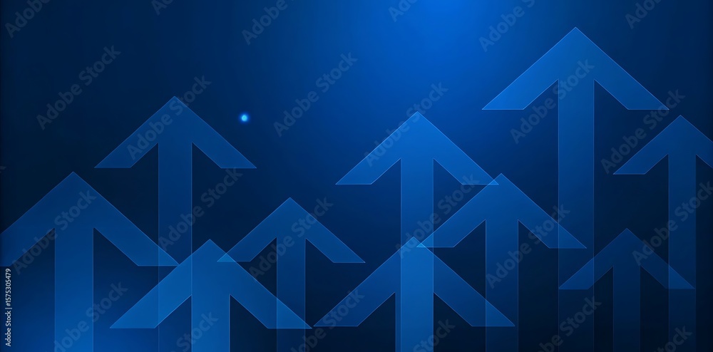 Fototapeta premium Multiple blue arrows pointing upwards against a dark blue gradient background
