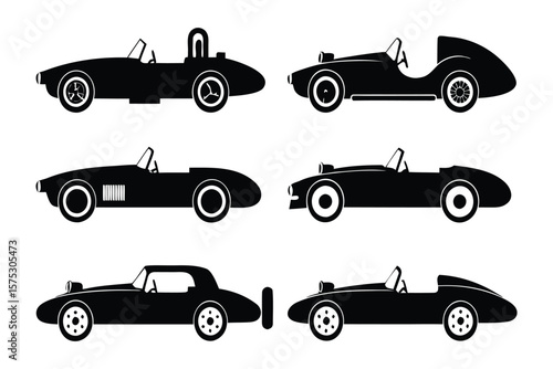 Classic Roadster Collection: A monochrome assembly of classic roadster illustrations, each elegantly showcasing the sleek lines and vintage allure of iconic automobiles.