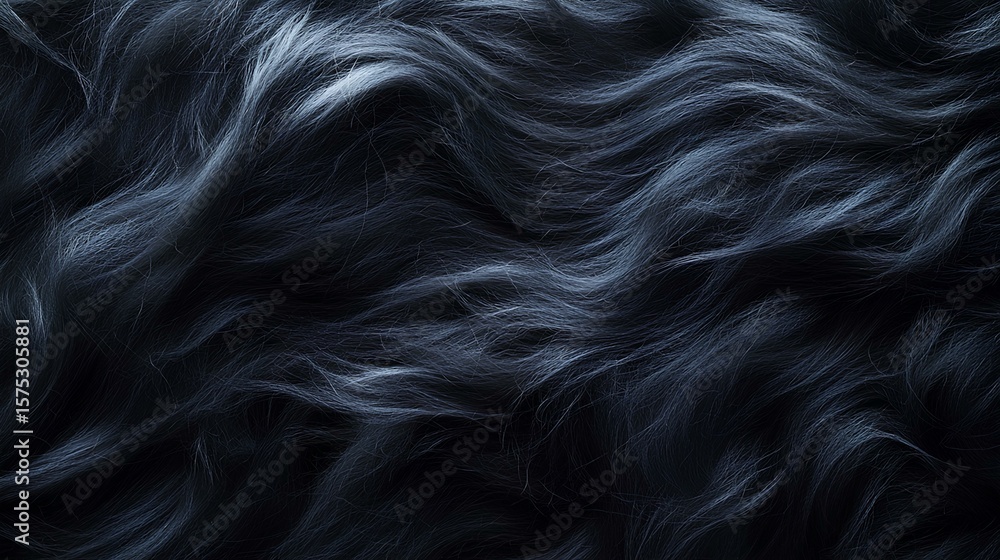 Obraz premium Abstract Texture of Dark Fur: An abstract macro shot of dark fur, a symphony of textures with flowing curls and subtle gradients creating an atmosphere of soft mystery