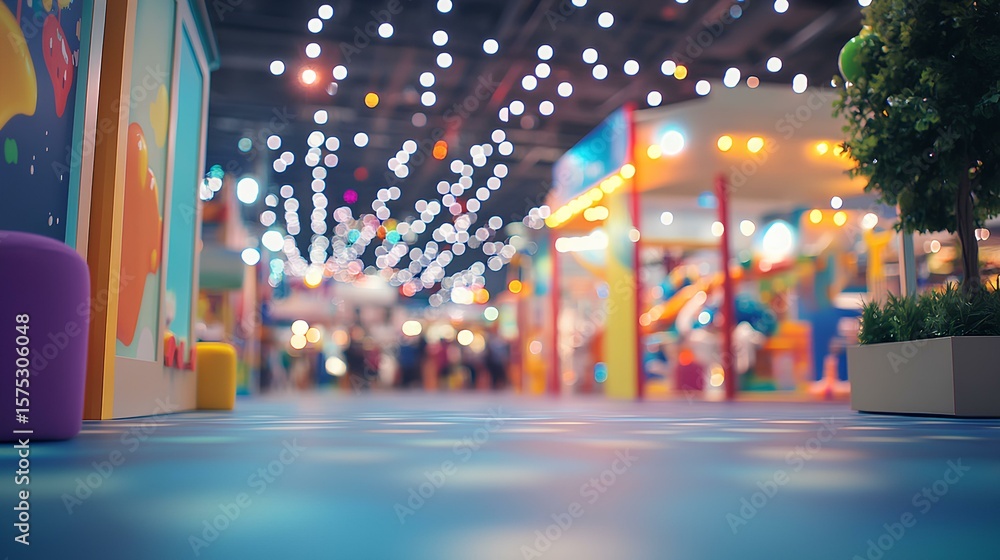 Obraz premium Playful Event: Capture the essence of a playful event. Children's play area with soft colors and blurred lights creates a welcoming ambiance.