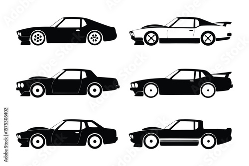 Classic Car Silhouettes: Collection of sleek, vintage car silhouettes. Capturing the essence of speed, power and timeless design in a series of high-contrast graphic renderings.