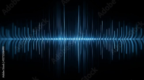 Pulsing blue waveform spectrum animation, glowing light beams in symmetrical layout, looped for audio visuals.