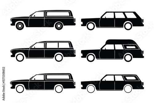 Fotografie Hearse collection silhouette: A series of sleek, minimalist hearse silhouettes showcase classic automotive design, evoking a sense of solemnity and timeless remembrance