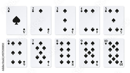 Ace and number cards of Spades. Clipart for casino