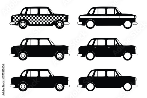 Classic Car Set: A collection of classic car illustrations showcasing different designs and styles, perfect for transport, travel and design projects. 
