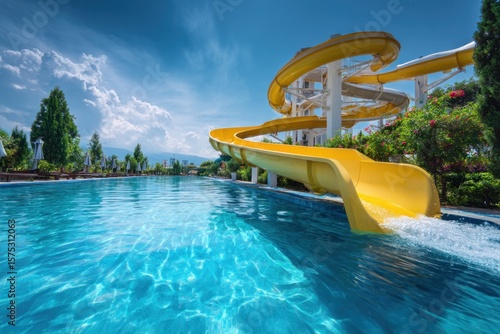 Waterpark slide, sunny day