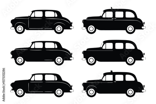 Classic Black Vehicles Silhouette: A timeless visual of classic black vehicles against a crisp backdrop, perfect for design projects, advertising, and transport-related themes.