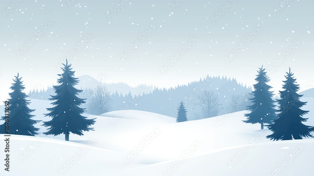 Fototapeta premium Winter snowy landscape with fir trees. Background snowy hills. Stock photo