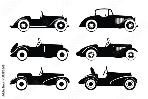 Classic Car Silhouettes: A collection of sleek and stylish vintage cars is presented as an assortment of black silhouettes. A nod to a bygone era.