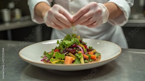 Wallpaper Mural Chef Plating Fresh Salad with Greens and Vegetables Cooking Process Torontodigital.ca