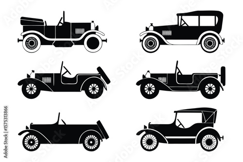 Vintage Car Silhouettes: A collection of sleek, classic automobiles, masterfully rendered in striking silhouettes, invites a journey back in time