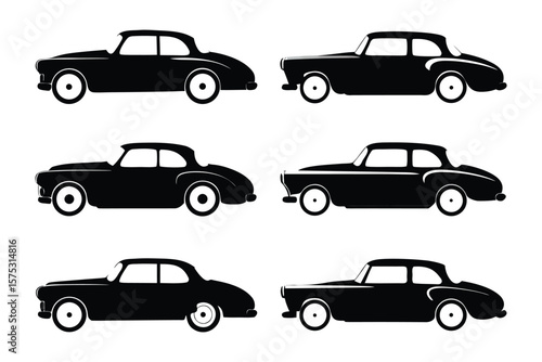 Classic Car Silhouettes: A collection of six sleek classic car silhouettes, perfect for vintage design projects or automotive themed illustrations.
