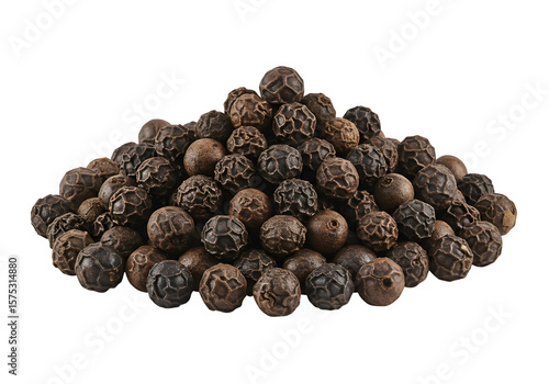 A heap of black peppercorns displayed clearly for culinary, spice, or cooking ingredient themes. Isolated on white or transparent background. PNG format.