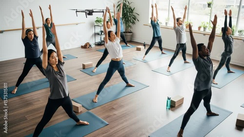 Diverse Group Yoga Class in Bright Studio