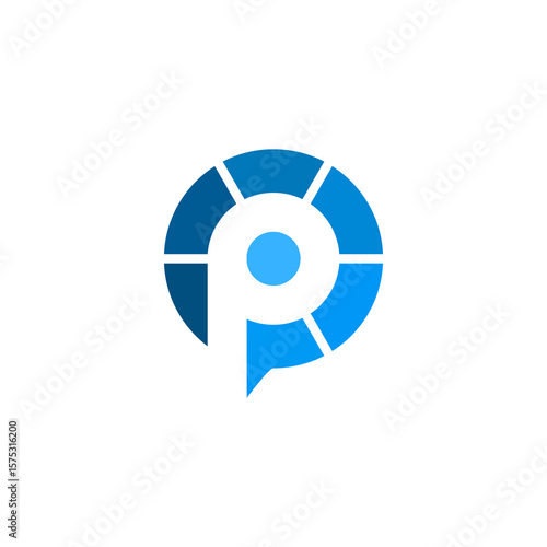 Modern Blue Logo Design Featuring a Circular Segmented Shape and Letter P