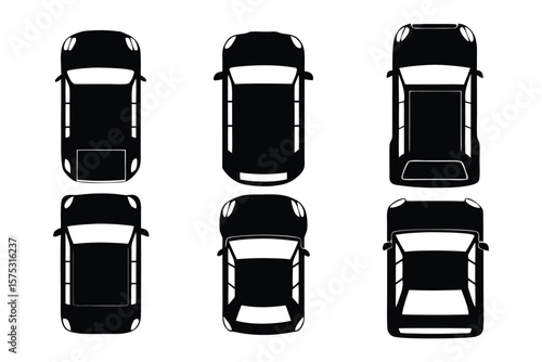 Silhouette Vehicle Collection: A striking collection of car silhouettes, presenting diverse car models in a top-down perspective, with a minimalist design.