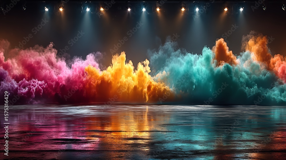 Fototapeta premium Colorful Smoke Clouds with Dramatic Lighting in a Studio Setting