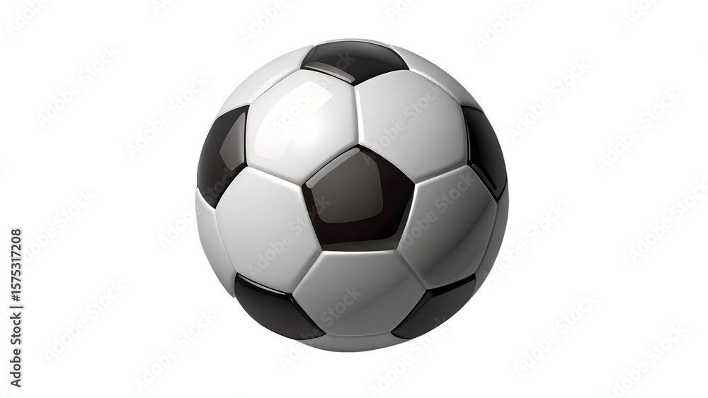 Naklejka premium A classic black and white soccer ball, with its iconic pentagon and hexagon pattern, is presented isolated on a clean transparent background, ready for action on the field