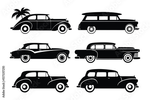 Classic Car Collection: A collection of meticulously rendered vintage cars showcases the elegance and timeless design of automotive history.
