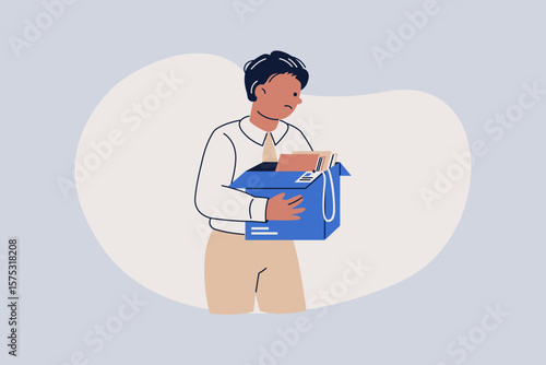 Dismissed Man Leaves the Office with a Box in His Hands Illustration