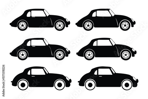 Classic Coupe Car Collection: A monochrome presentation of iconic classic coupe cars, embodying timeless design and automotive elegance, perfect for any auto-related design or presentation.