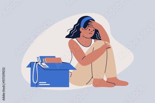 Female Having Problem with Employment Unemployed Illustration