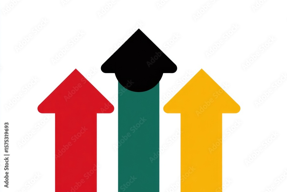 Three colored arrows, upward trend Three colored arrows, upward trend