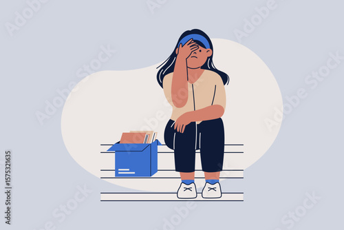 Illustration of Sad Unemployed Woman