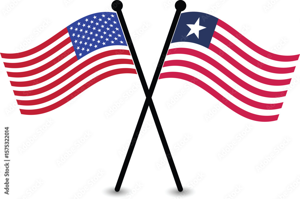 Fototapeta premium Crossed American and Liberian flags, symbolizing diplomacy, Relations and partnership.
