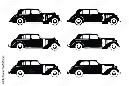 Vintage Car Collection: A series of elegant, classic vintage cars displayed in a clean, artistic fashion, exuding timeless charm and a sense of historical automotive grandeur.