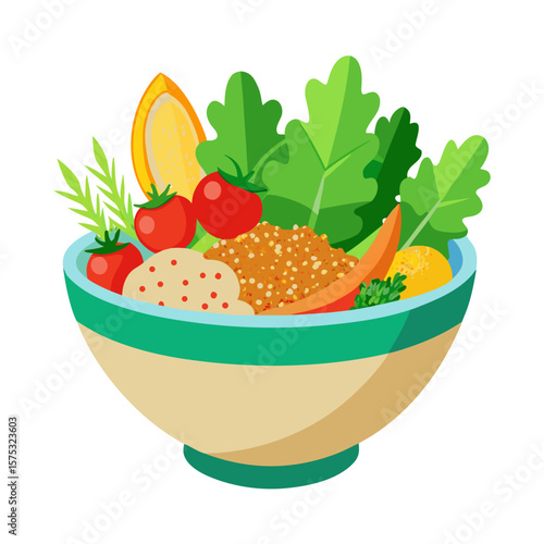 A vibrant flat vector illustration of a bowl of Quinoa salad