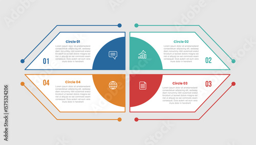circle shape infographic diagram with quadrant with big circle slice center symmetric balance with 4 step for slide presentation