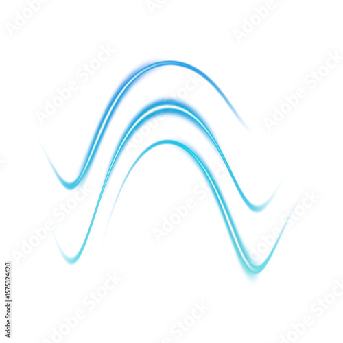 Blue Glowing Curved Light Streaks on Transparent Background
