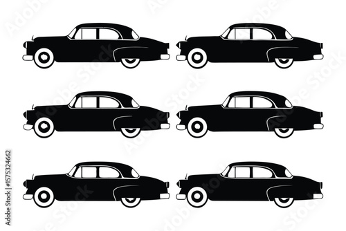 Classic Car Silhouettes: A stylish collection of classic car silhouettes, each meticulously detailed, offering a timeless view of automotive design and transport heritage.