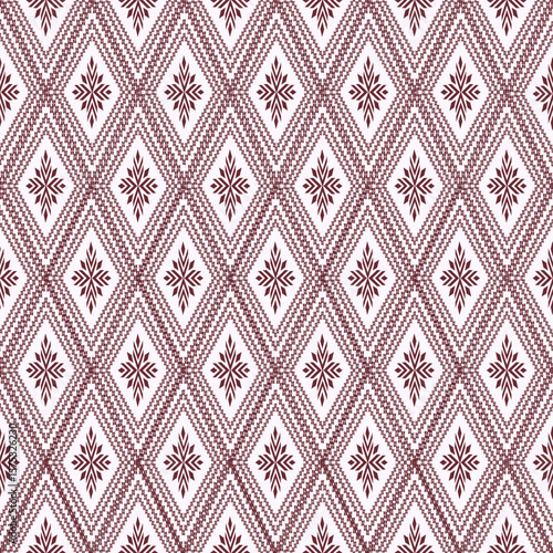 Geometric Tribal Diamond Seamless Pattern – Burgundy and White Textile Style