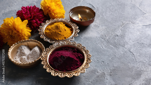 Festivals often feature vibrant sales with spices and backgrounds that enhance celebration atmosphere