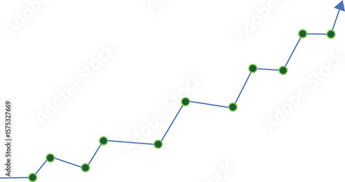 A line graph showing a steady upward trend in business growth, with a green arrow pointing upwards to signify positive development