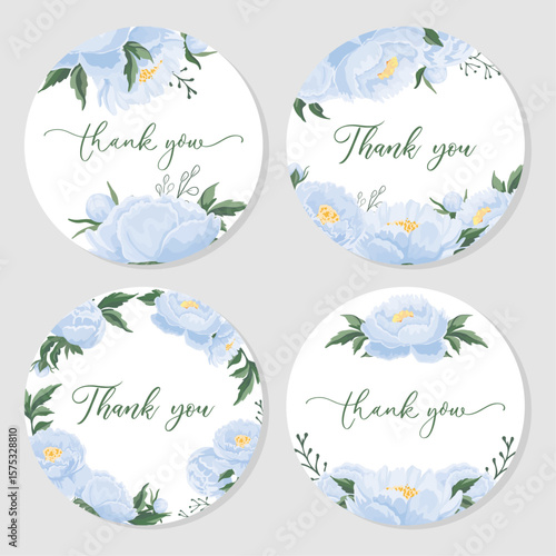 Thank you round stickers Beautiful blue flowers Floral design