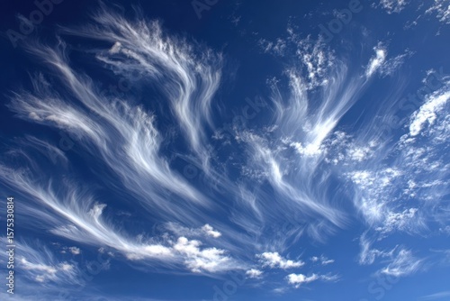 Fototapeta Naklejka Na Ścianę i Meble -  Beautiful wispy clouds gracefully dancing across a bright blue sky during the day