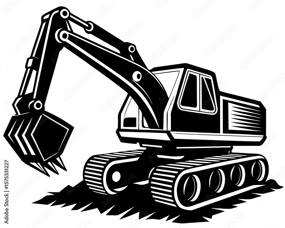 Naklejka premium A bold graphic illustration of a heavy-duty excavator in a dynamic pose