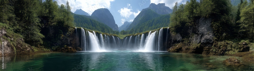 Fototapeta premium Majestic waterfall panorama nature landscape hdr 360 degrees view