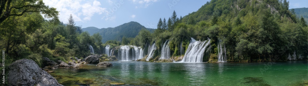 Fototapeta premium Nature's waterfall panorama scenic viewpoint 360 degrees hdr landscape