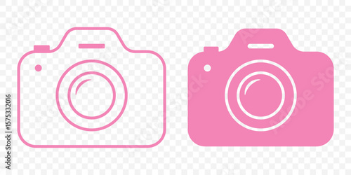 camera icon Vector illustration in Pink. camera icon, photo snap camera line icon, camera symbol vector illustration on Transparent Background. EPS 10.