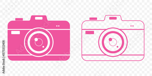 camera icon Vector illustration in Pink. camera icon, photo snap camera line icon, camera symbol vector illustration on Transparent Background. EPS 10.