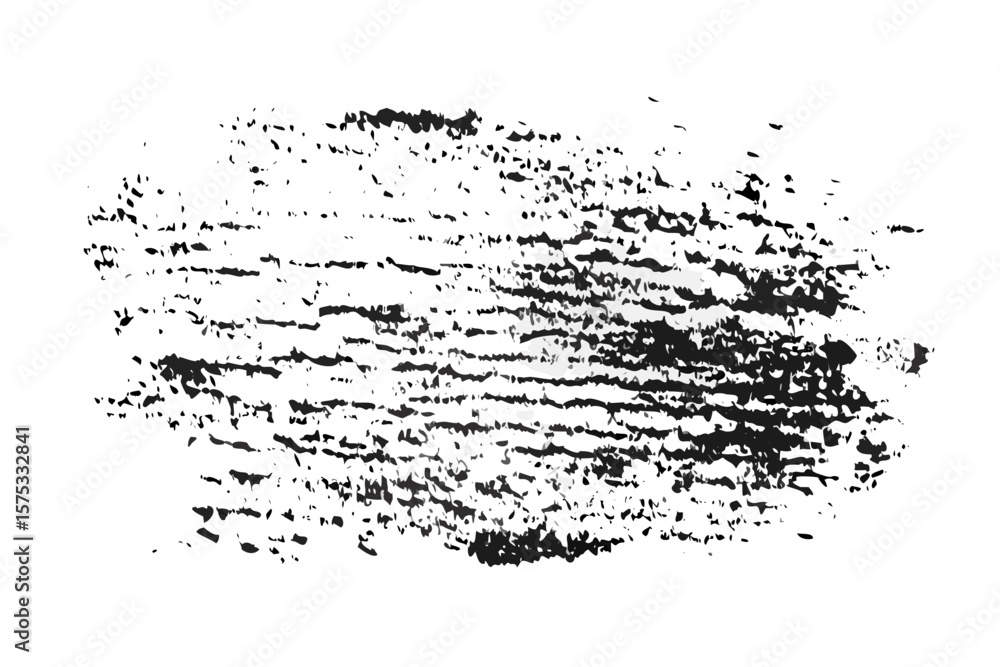 Fototapeta premium Abstract textured brush stroke with white and gray paint splatters on a black background