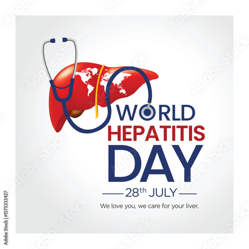 World Hepatitis Day medical Awareness concept. Liver with stethoscope and world map background. 28th july hepatitis day.