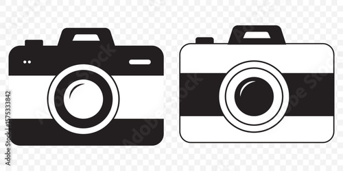 Camera icons set in black filled and stroke line style on Transparent Background. EPS 10.